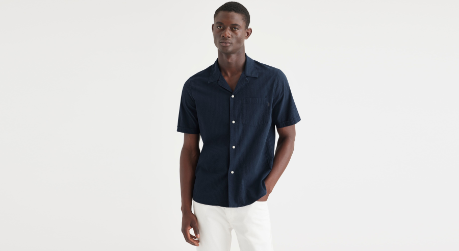 Dockers Camp Collar Shirt, Regular Fit, Men's, Blue L