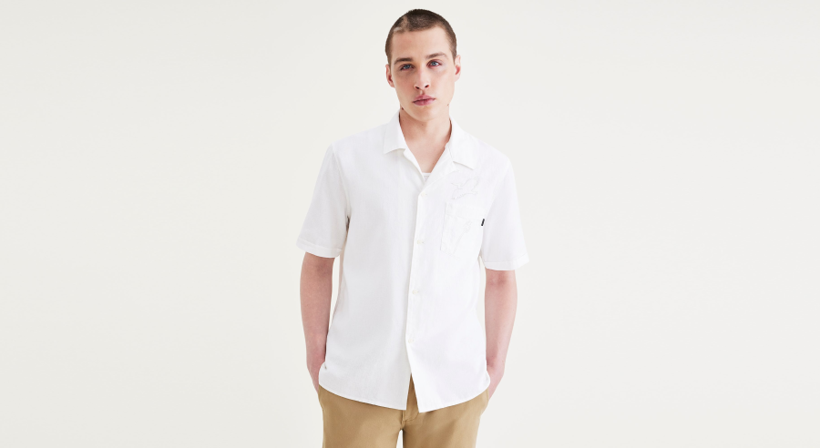 Dockers Camp Collar Shirt, Regular Fit, Men's, White L