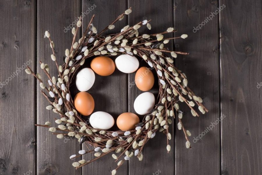 Eggs and catkins wreath