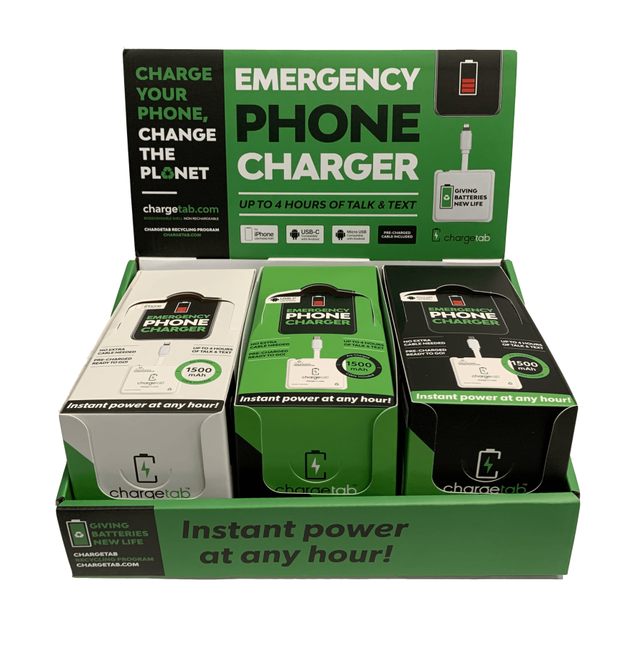 Emergency Phone Battery Charger - 30 Pack with Display