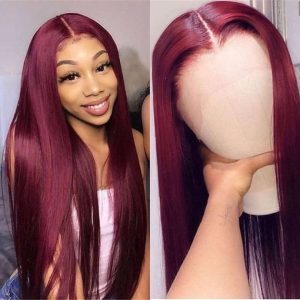 Eye Catching Color 18 inch Burgundy 4*0.7 Middle Part Lace Closure Wig 150% Density 100% Dyed Virgin Hair