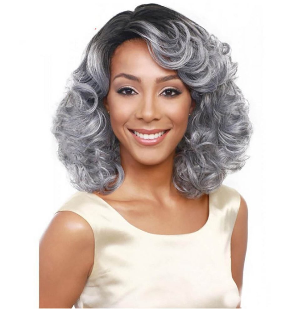 Fashion Ombre 1B to Grey Heat Resistant Synthetic Curly Hair Wigs 14inches