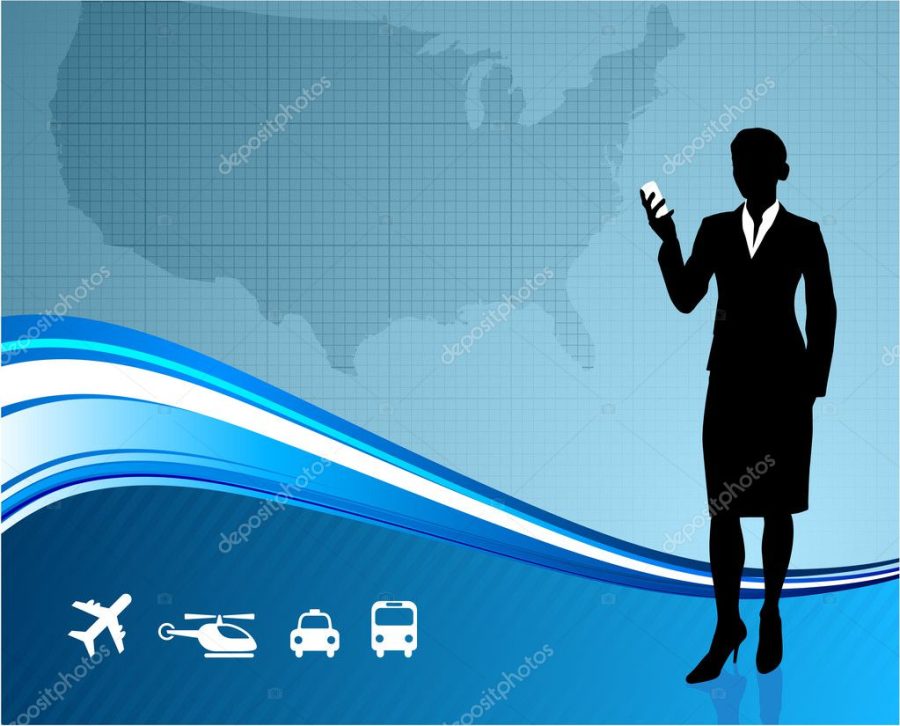 Female Business traveler on US map background