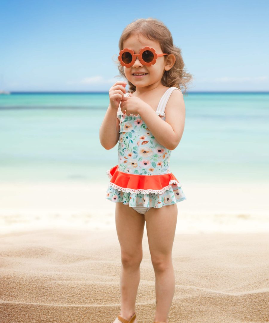 Floral & Tan stripes 2 pc swimsuit