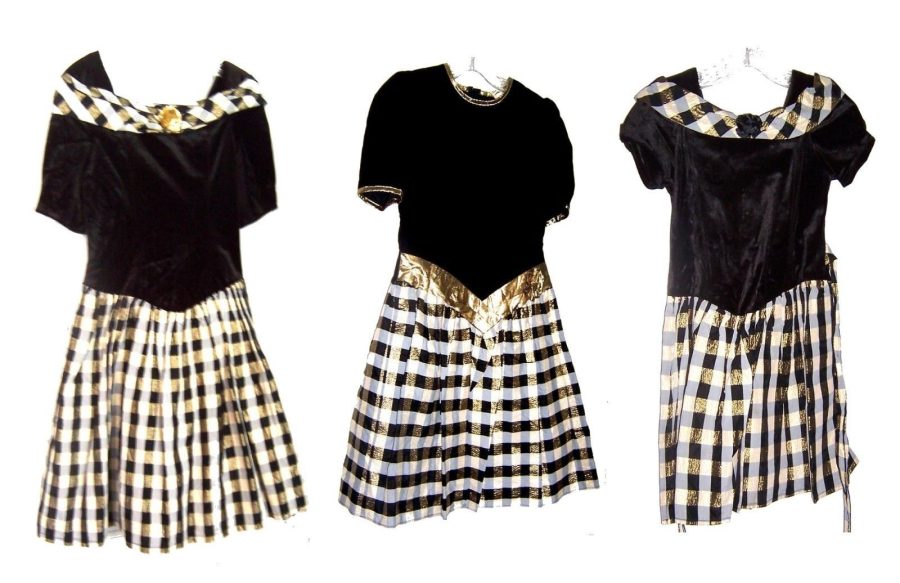 Girl's Black Velvet Bodice Dress w/Black/Gold/White Plaid Skirt Sizes 6,10,12,14