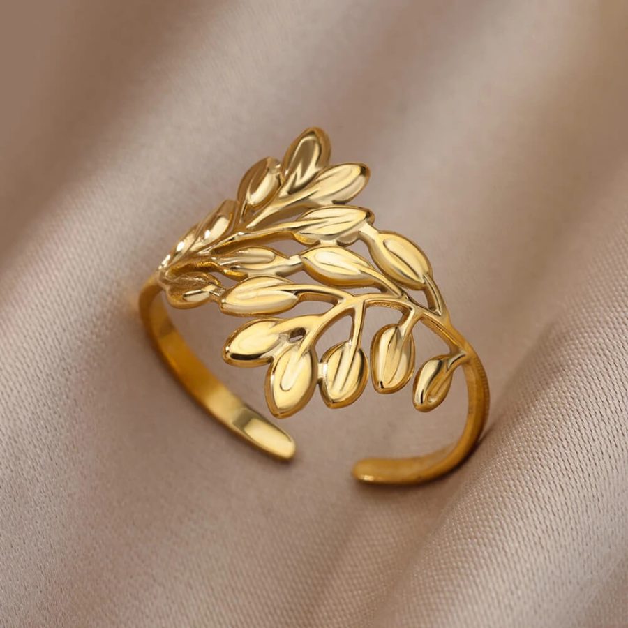Gold Color Leaf Open Cuff Ring