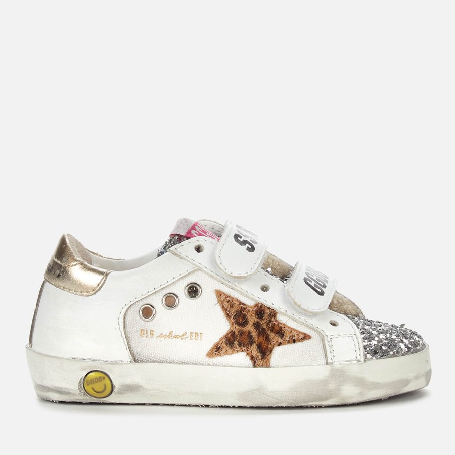 Golden Goose Toddlers' Old School Leather & Canvas Trainers - White/Silver/Beige Leo - UK 3 Toddler