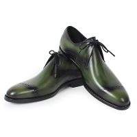 Green Patina Hand Painted Real Leather Rounded Derby Toe Handmade shoes