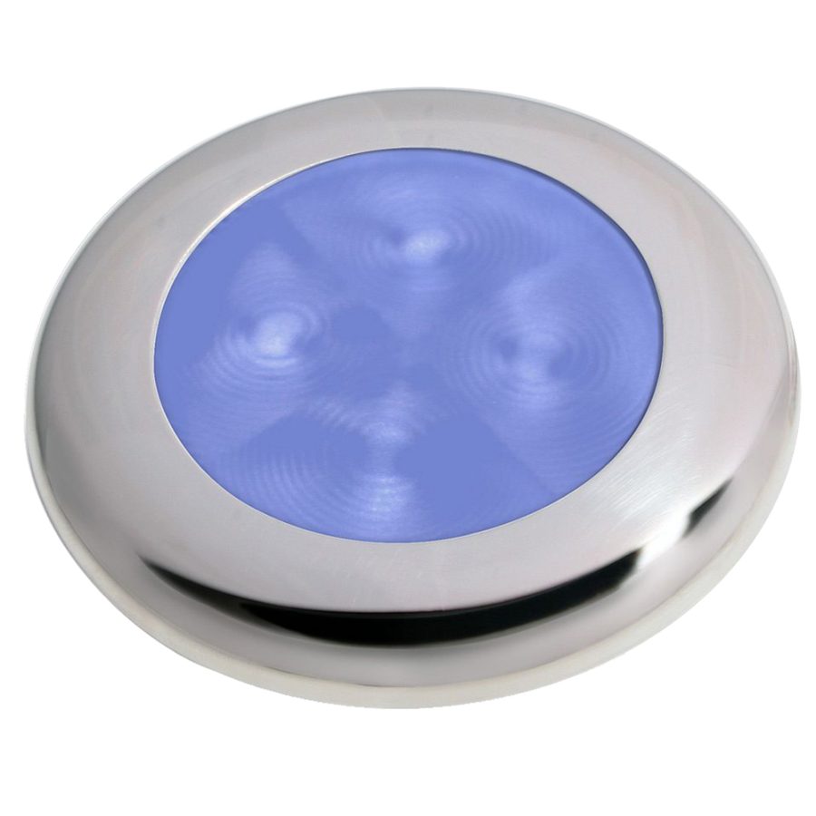HELLA MARINE 980502221 SLIM LINE LED ENHANCED BRIGHTNESSFT ROUND COURTESY LAMP - BLUE LED - STAINLESS STEEL BEZEL - 12V