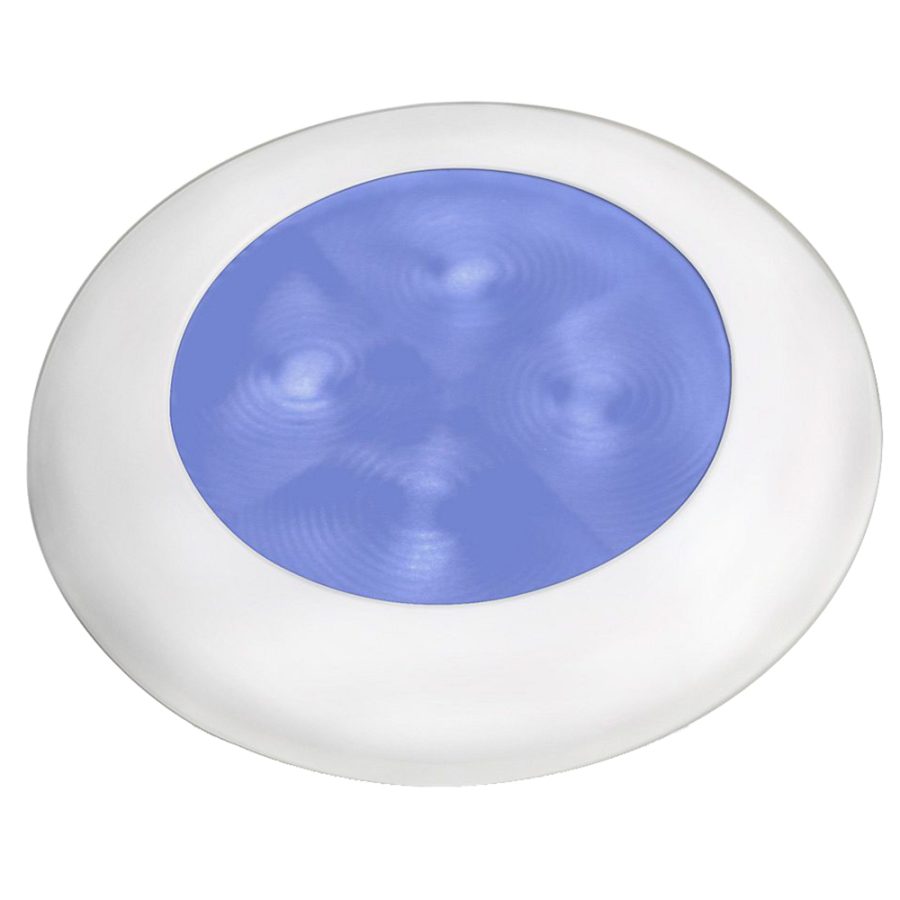 HELLA MARINE 980502241 SLIM LINE LED ENHANCED BRIGHTNESSFT ROUND COURTESY LAMP - BLUE LED - WHITE PLASTIC BEZEL - 12V