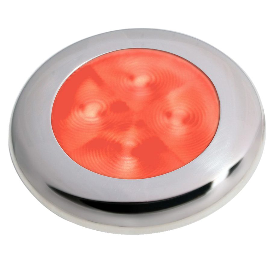 HELLA MARINE 980507221 SLIM LINE LED ENHANCED BRIGHTNESSFT ROUND COURTESY LAMP - RED LED - STAINLESS STEEL BEZEL - 12V