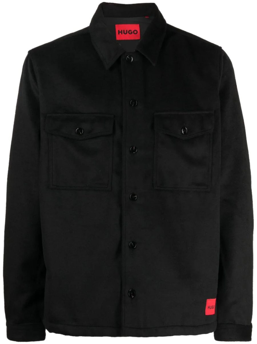 HUGO Logo-Patch Long Sleeves Enalu Oversized-fit Shirt Black