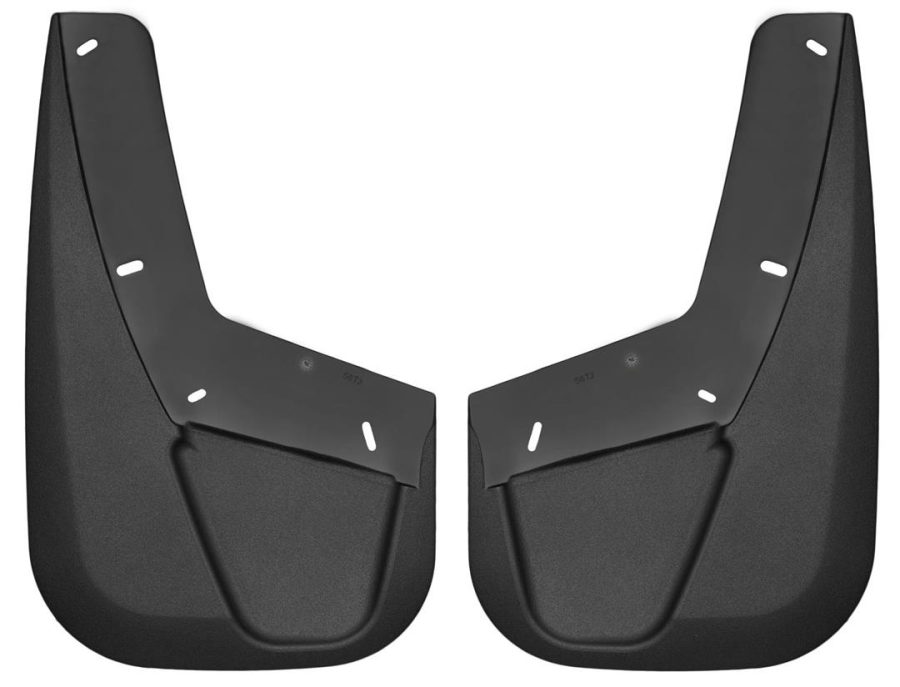 HUSKY LINERS 56731 Mud Flap; Custom Mud Guards; Direct-Fit; Set of 2; Contoured; Without Logo; Black; Thermoplastic; Screw On