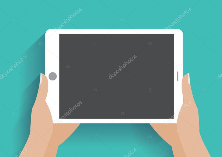 Hand holding smartphone with blank screen