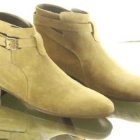 Handmade Men Beige Suede Half Ankle Jodhpur Strap Boots, Men Ankle Fashion Boots