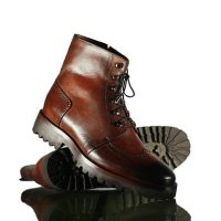 Handmade Men Brown Leather Wing Tip Lace Up Boots, Men Ankle Casual Desert Boots