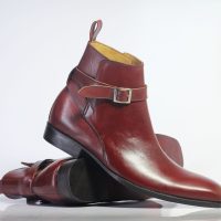 Handmade Men Burgundy Leather Ankle Jodhpur Strap Boots, Men Ankle Fashion Boots