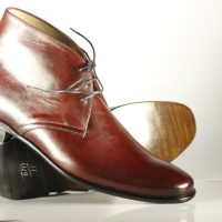 Handmade Men Burgundy Leather Chukka Lace Up Boots, Men Ankle Fashion Boots