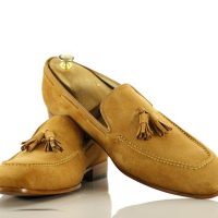 Handmade Men's Beige Suede Tassel Loafer Shoes, Men Dress Formal Fashion Shoes