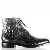 Handmade Men's Black Alligator Textured Leather Lace Up Boots, Men Fashion Boots