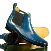 Handmade Men's Blue Leather Brogue Chelsea Boots, Men Ankle Casual Fashion Boots