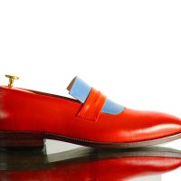 Handmade Men's Burgundy Blue Leather Penny Loafer Shoes, Men Dress Fashion Shoes