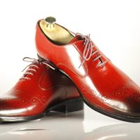 Handmade Men's Burgundy Leather Brogue Toe Lace Up Shoes, Men Dress Formal Shoes