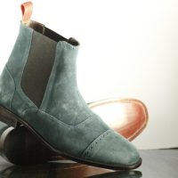 Handmade Men's Gray Suede Cap Toe Chelsea Boots, Men Ankle Casual Fashion Boots