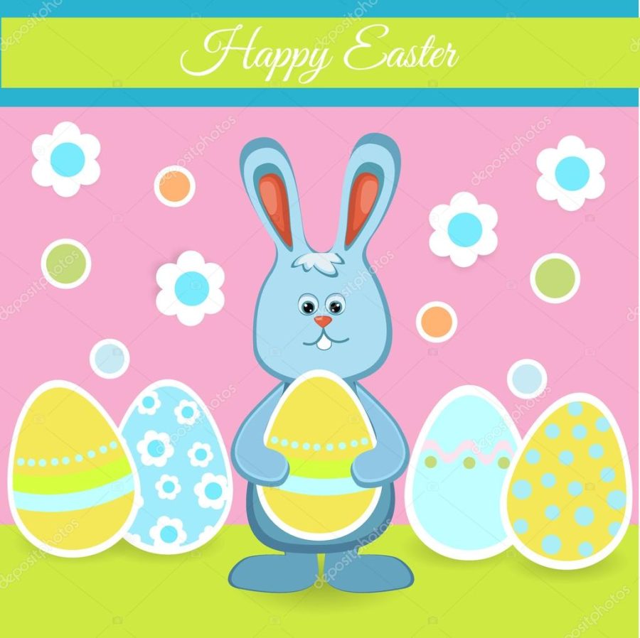 Happy easter card with bunny and eggs