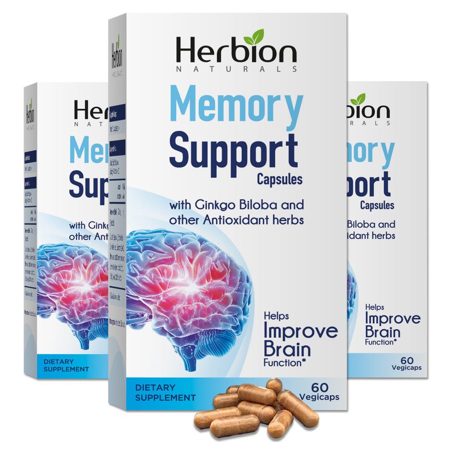 Herbion Naturals Memory Support Capsules - Improve Brain 60 Vegicaps - Pack of 3