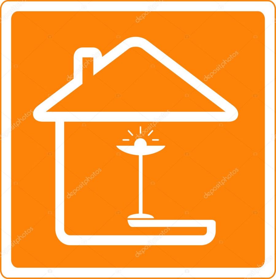 House silhouette and floor lamp