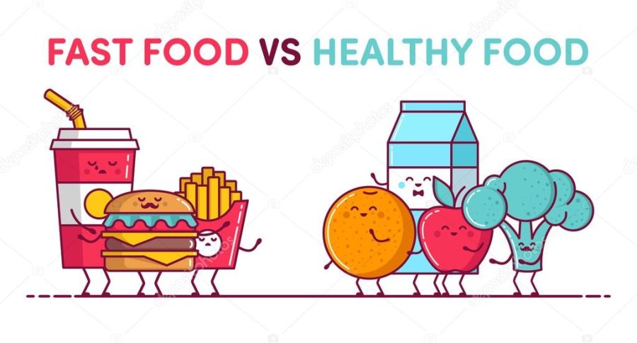 Illustrations Funny fast food vs funny healthy food