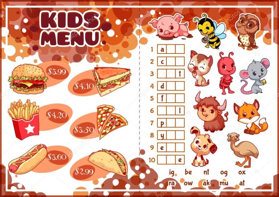 Kids Menu for fast-food with game.