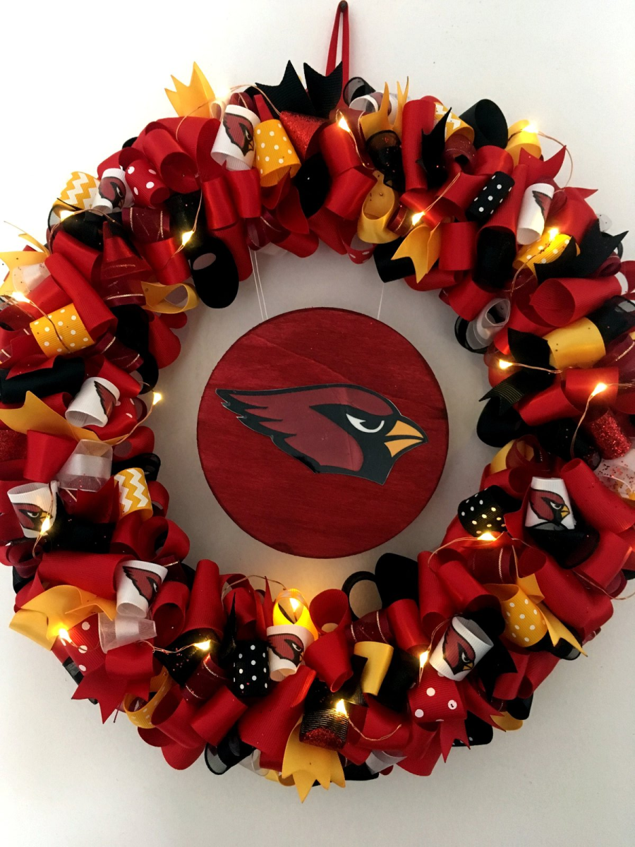 LED Arizona Cardinals Inspired Custom Loopy Ribbon Wreath WITH LIGHTS