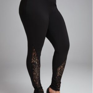 Lace Skinny Elastic Waist High Waisted Black Pants