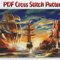 Landscape Nature Sea Battle Ship Fortress Counted PDF Cross Stitch Pattern DMC
