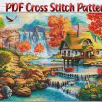 Landscape Nature Summer River Counted PDF Cross Stitch Pattern Needlework DIY
