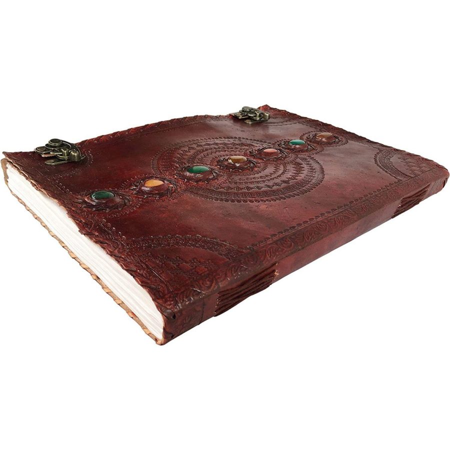 Leather Journal Book Seven Chakra Medieval Stone Embossed Handmade Book of Shado