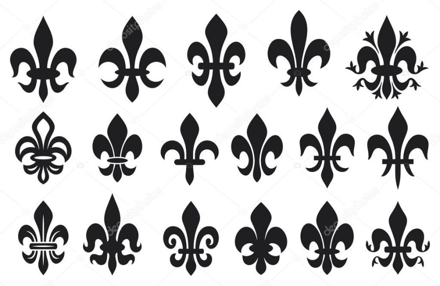 Lily flower - heraldic symbol fleur de lis (royal french lily symbols for design and decorate, lily flowers collection, lily flowers set)