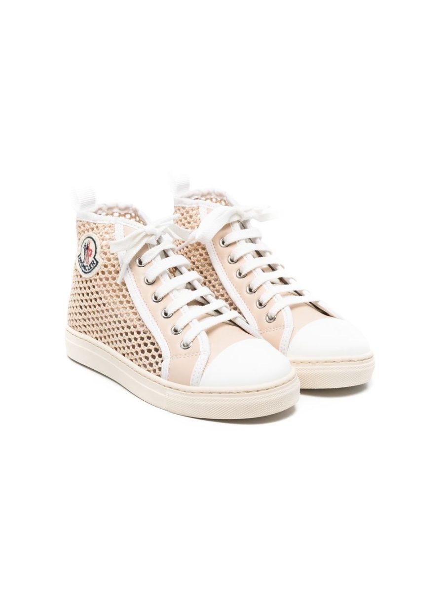MONCLER KIDS Interwoven High-Top Sneakers Beige White