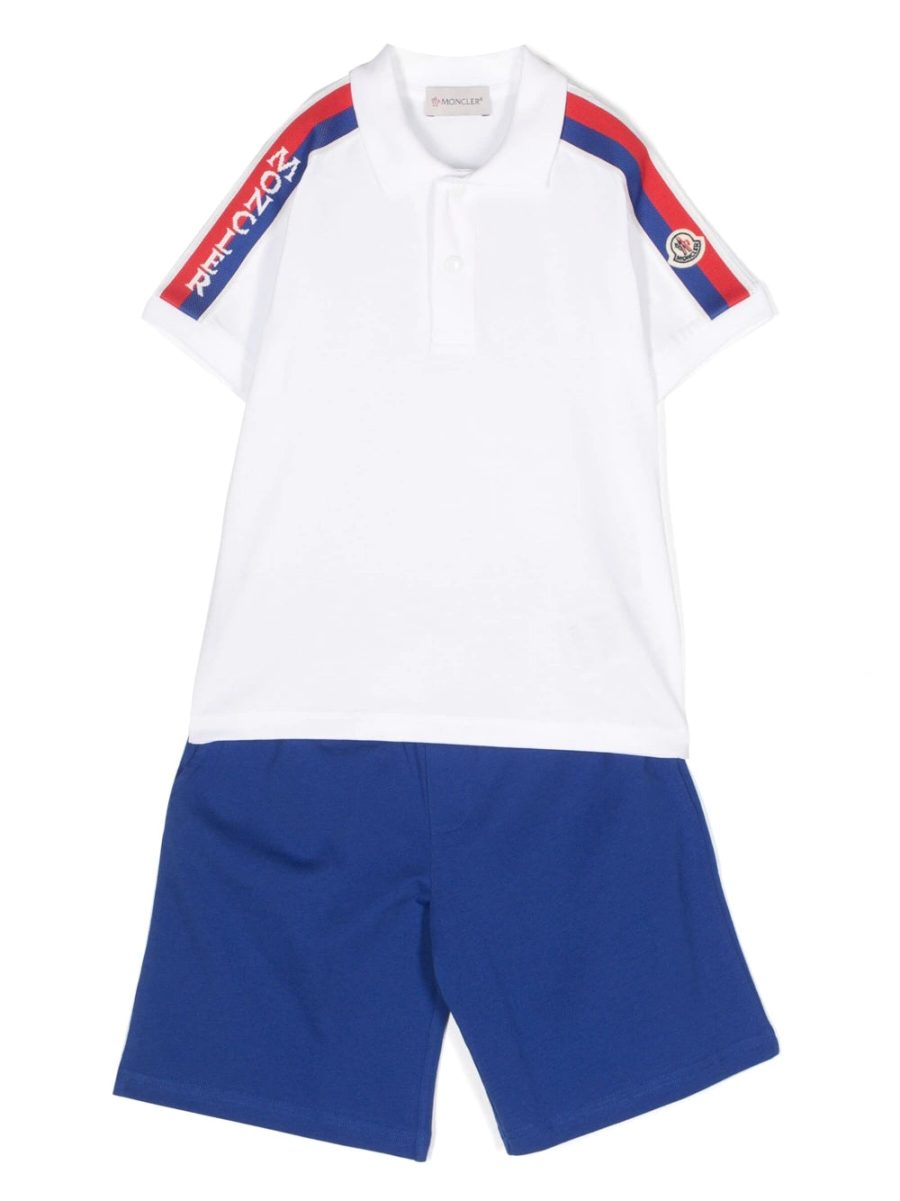 MONCLER KIDS Logo Polo Shirt And Shorts Set White Blue
