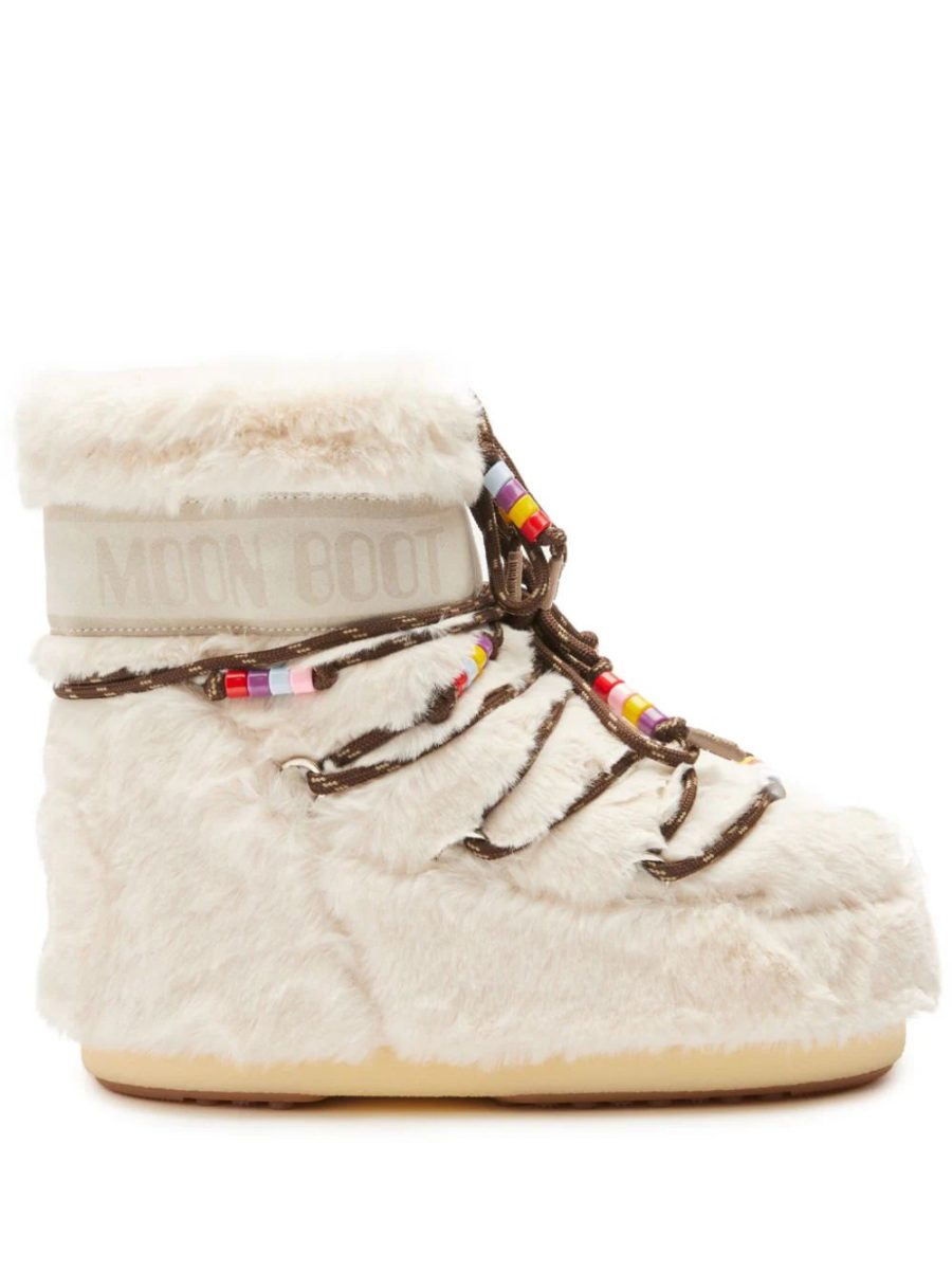 MOON BOOT WOMEN Icon Low Faux Fur Beads Snow Boots Cream Multicolour
