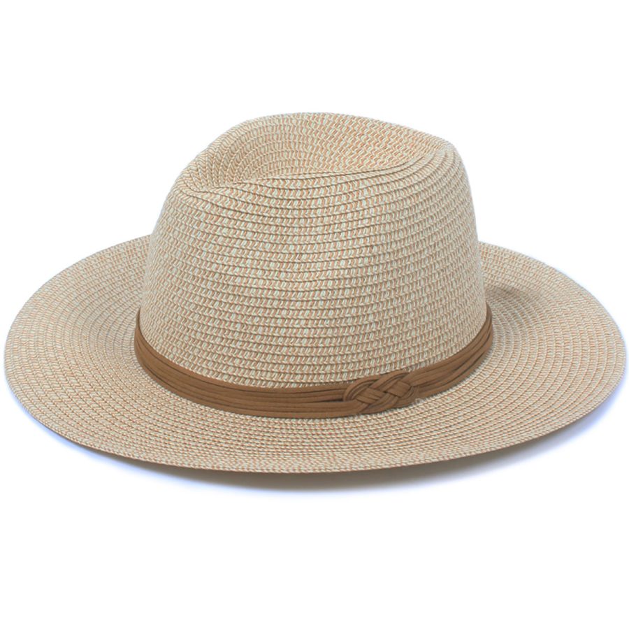 Marled Straw Knotted Faux Suede Trim Fedora - Natural/1SFM