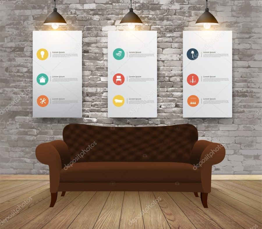 Mock up posters with retro hipster interior background