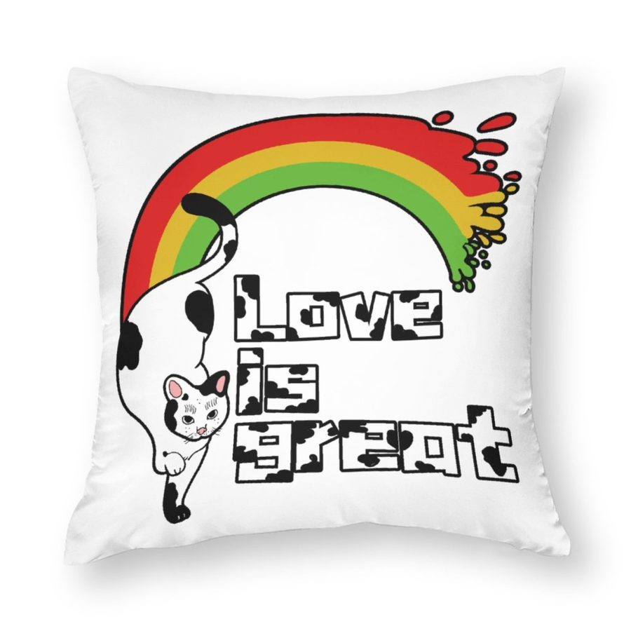 Mondxflaur Cat Rainbow Pillow Case Covers for Sofas Polyester Decorative Home