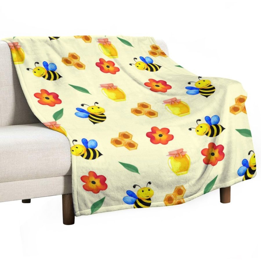 Mondxflaur Throw Blanket Flannel For Bed Sofa Loveseat Office Warm Cartoon Bee