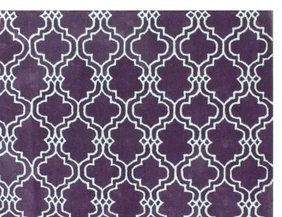 Moroccan Scroll Tile Purple Handmade Persian Style Woolen Area Rug - 3' x 5'