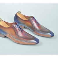 Multi Color Oxford Patina Hand Painted Rounded Derby Toe Lace Up Genuine