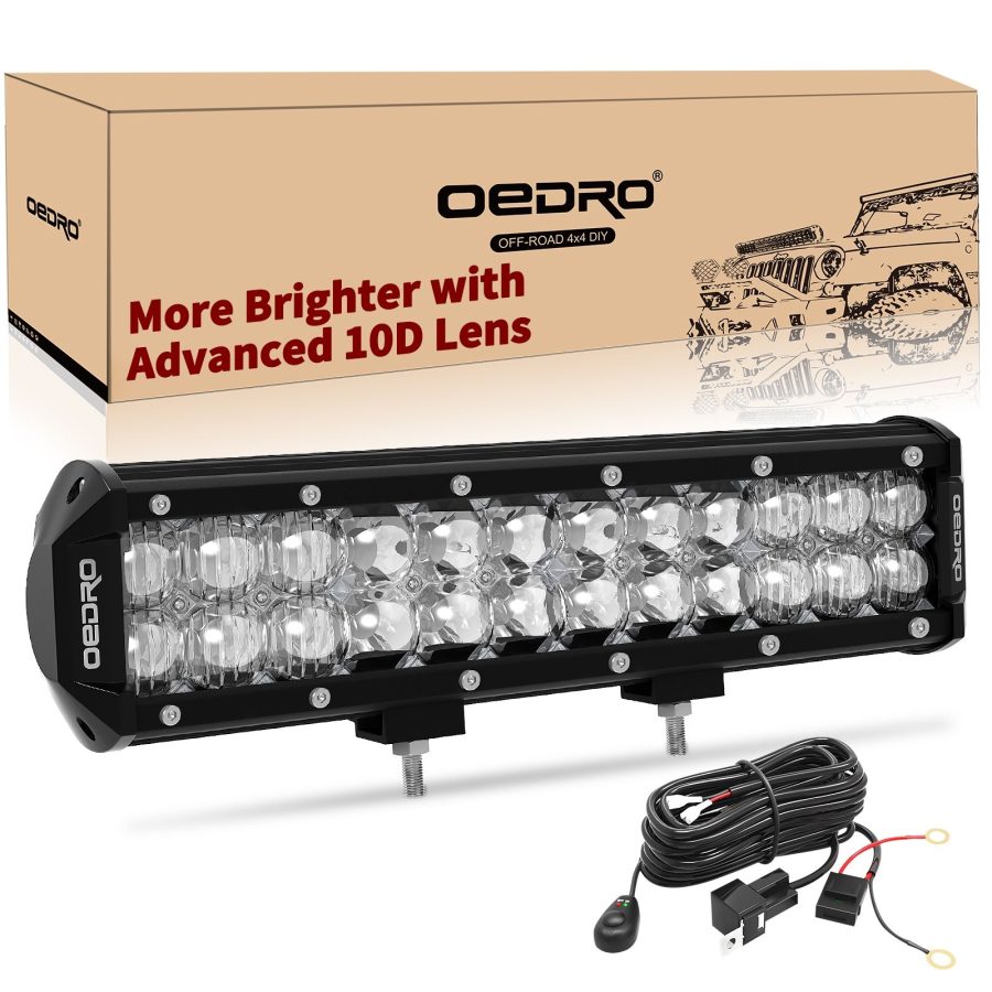OEDRO 12" 135W LED Light Bar Advanced 10D Fish Eyes Lens & Wiring Harness