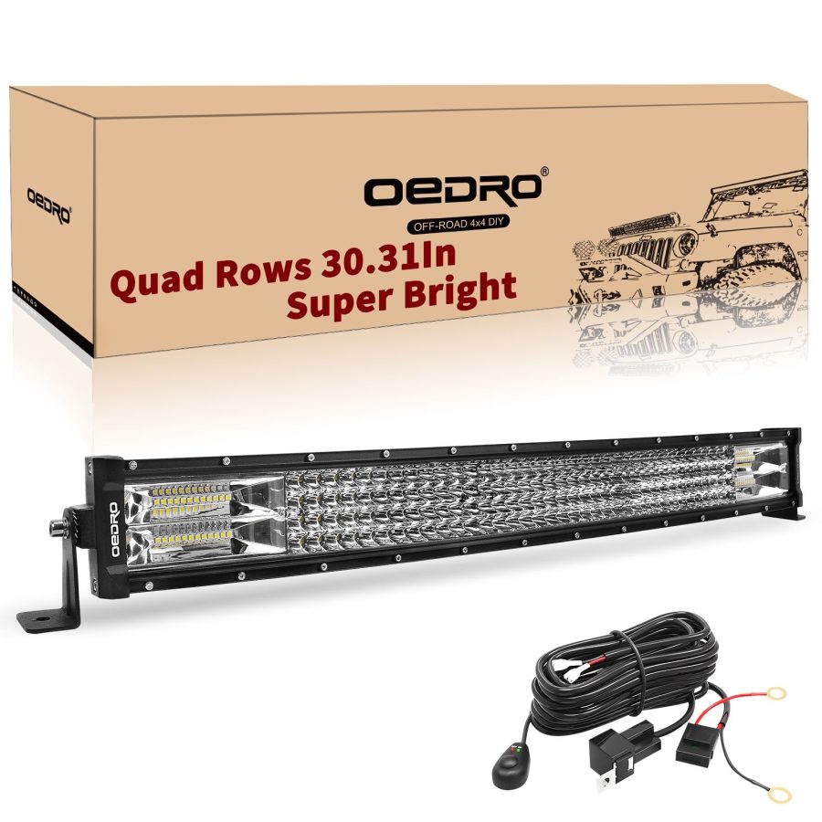 OEDRO 32" 768W Curved Quad-Row LED Light Bar + Wiring Harness